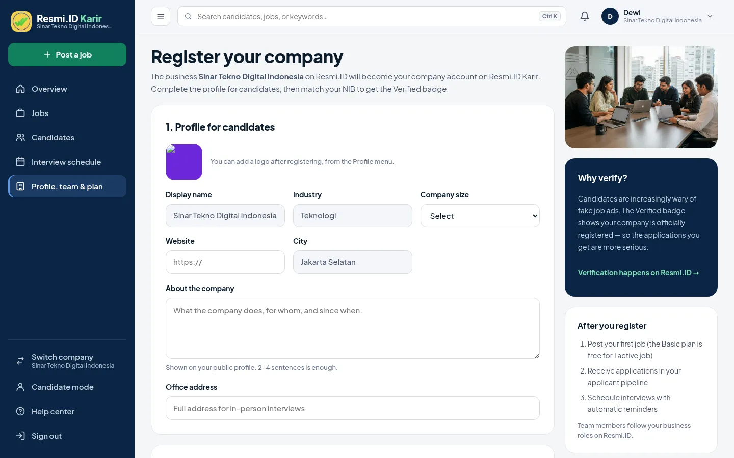 Register your company