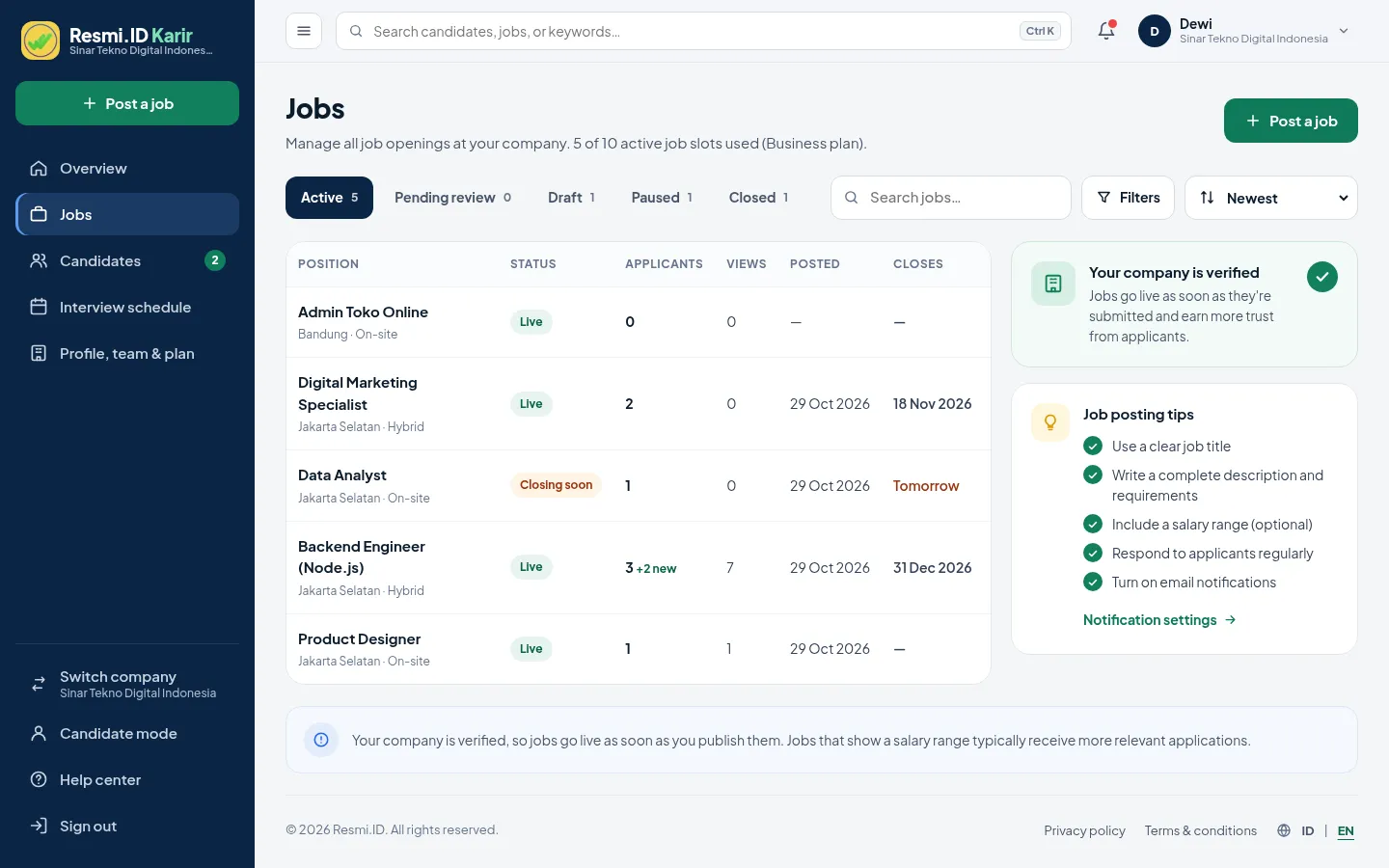Manage jobs