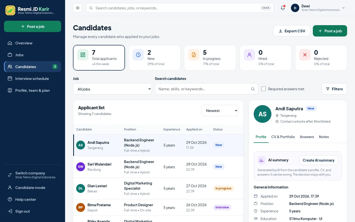 Screen applicants