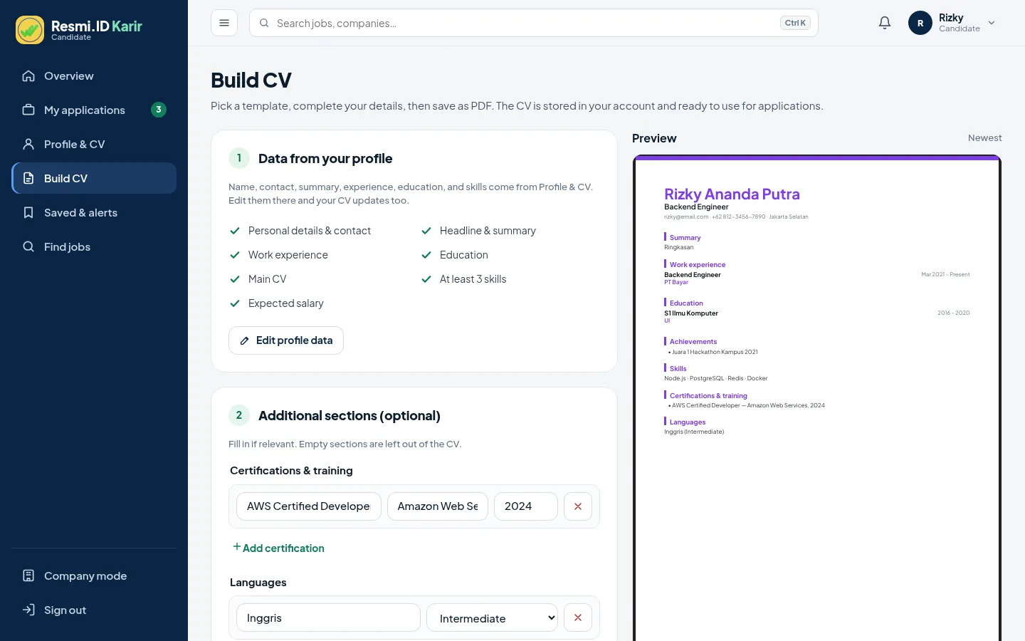 Build a CV from your profile