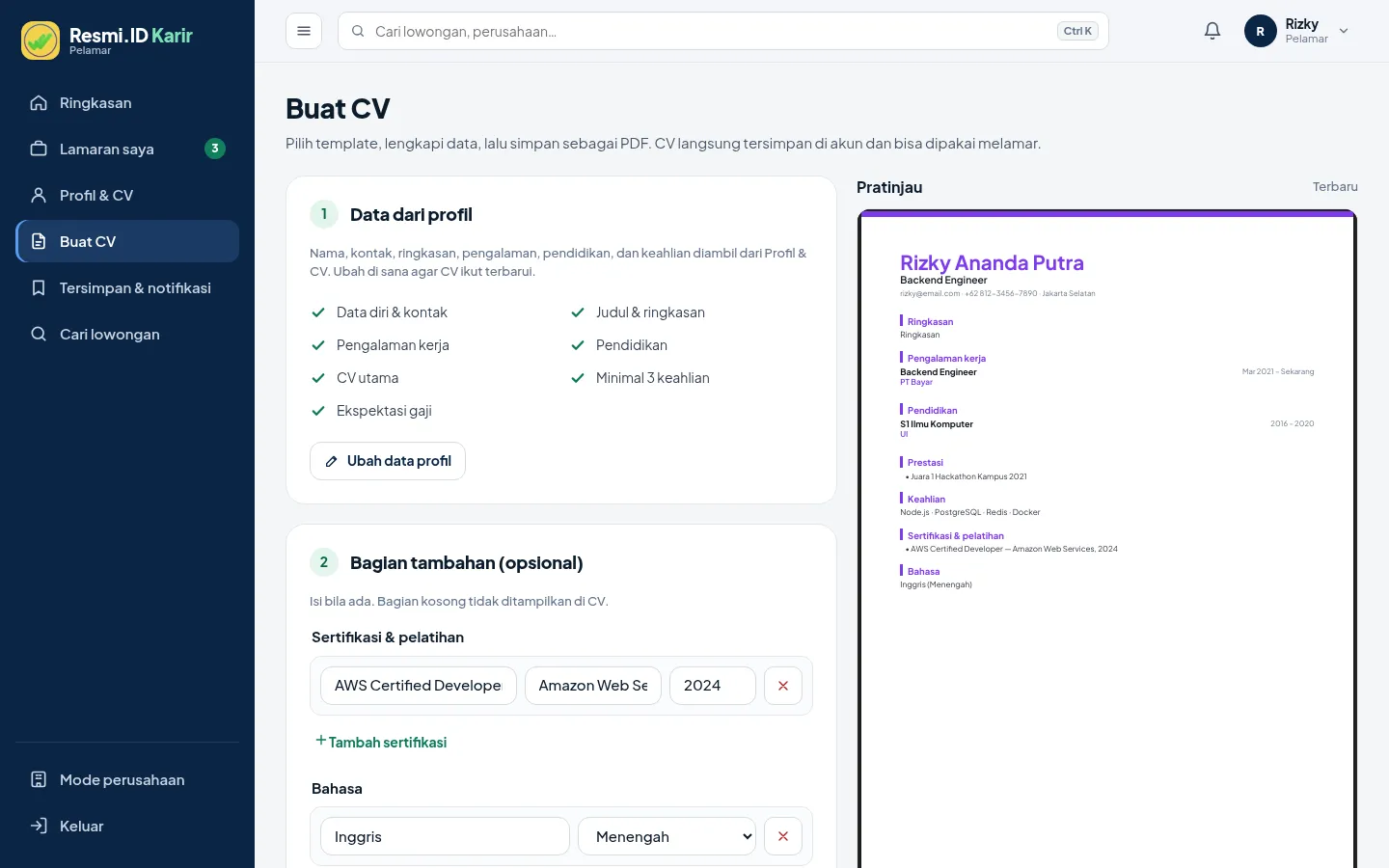 Buat CV dari profil