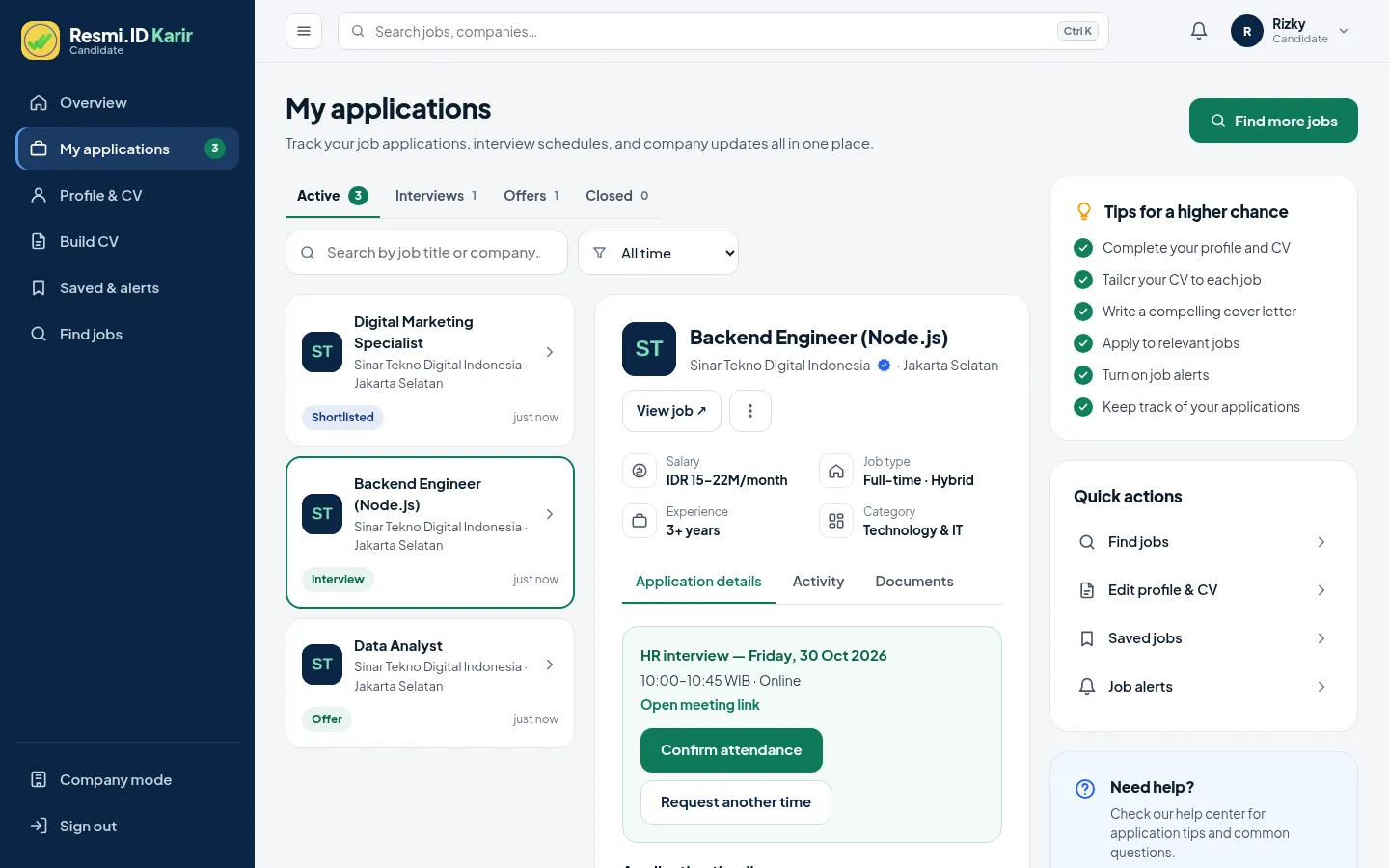 Track applications & interviews