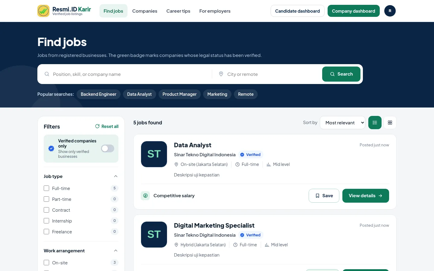 Search for jobs