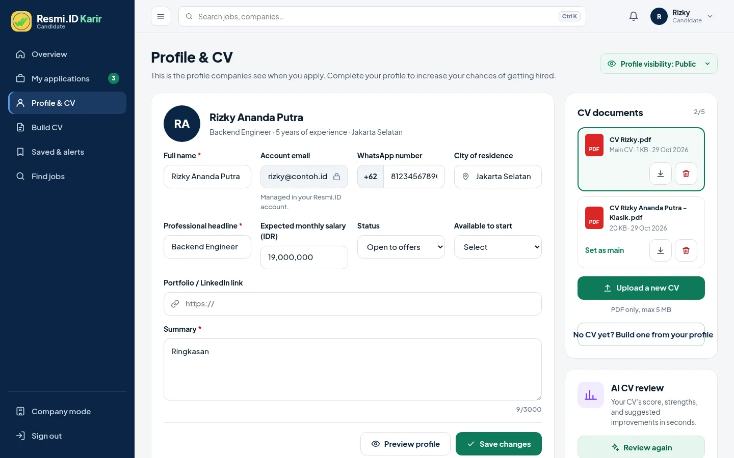 Complete your profile & upload a CV