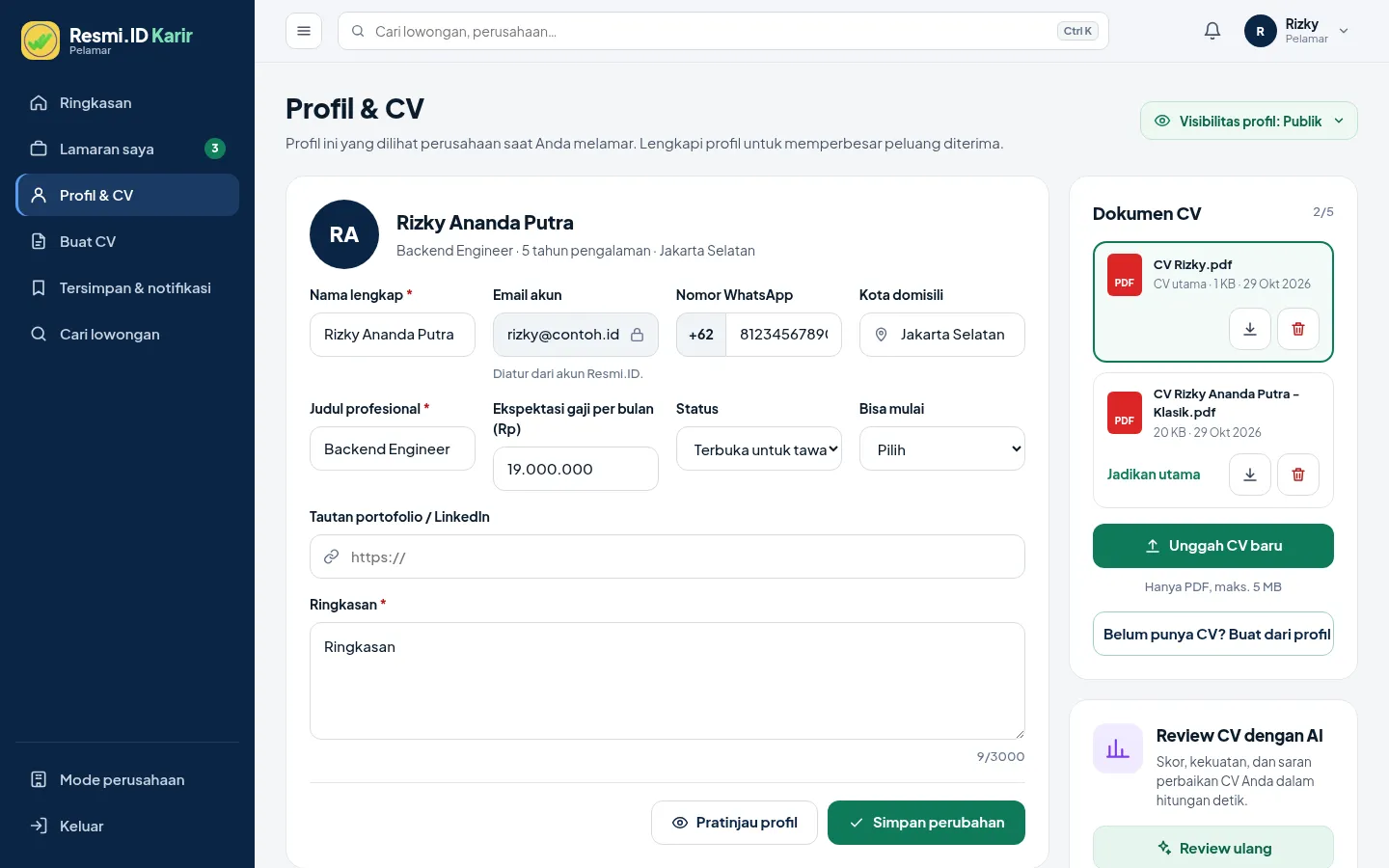 Lengkapi profil & unggah CV