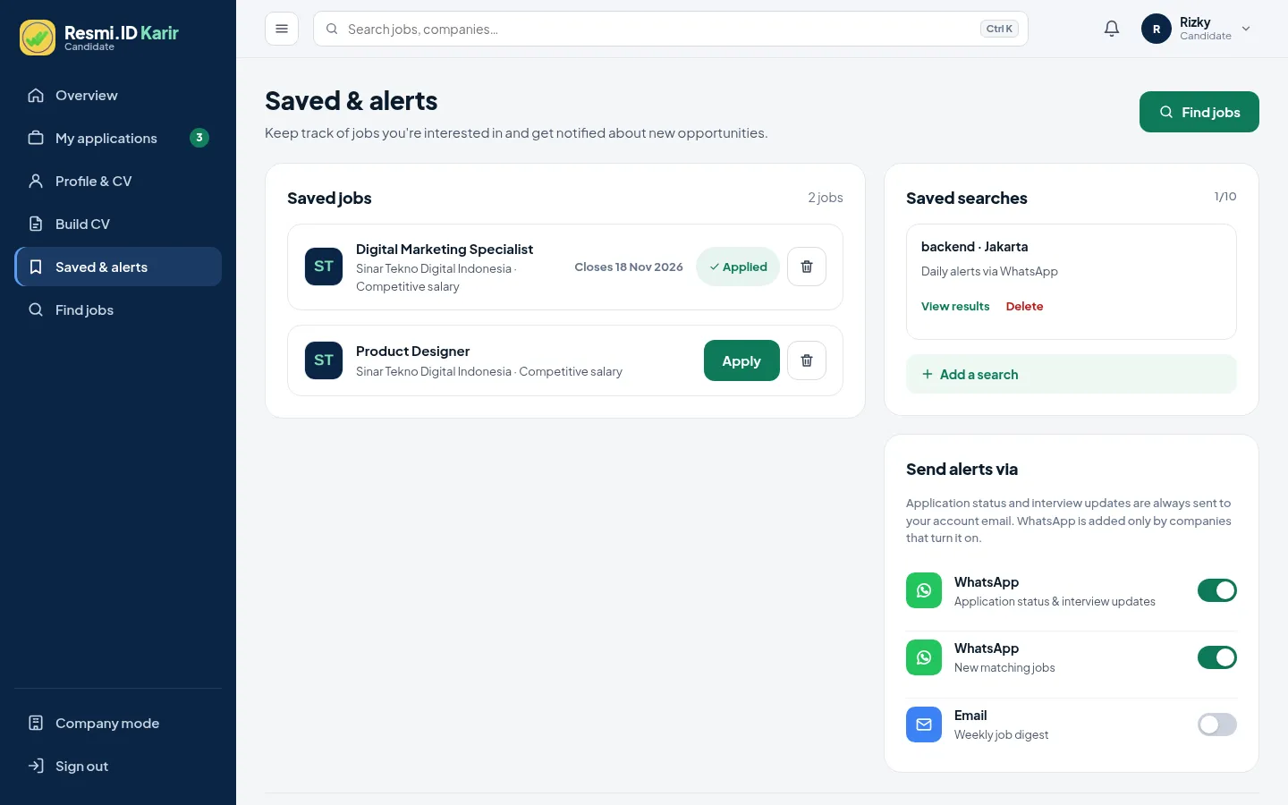 Saved jobs, notifications & following